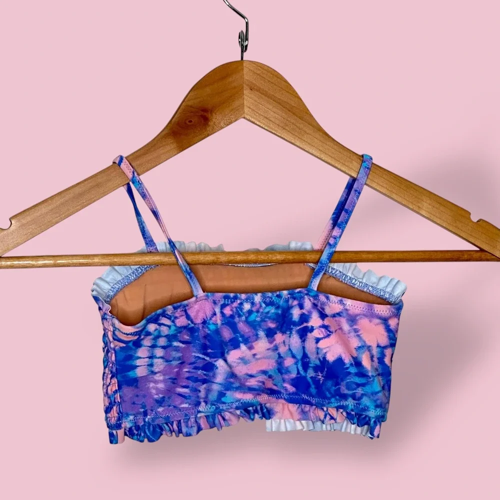 Crewcuts J Crew Smocked Ruffle Tie Dye Bikini Swim‎ Top Girls Size 6 7 UPF 50+